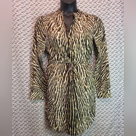 Michael Kors Dresses | Nwt Michael Kors Safari Green Animal Print Shirt Dress Size 6 | Color: Black/Green | Size: 6 | Kittenfix_21's Closet